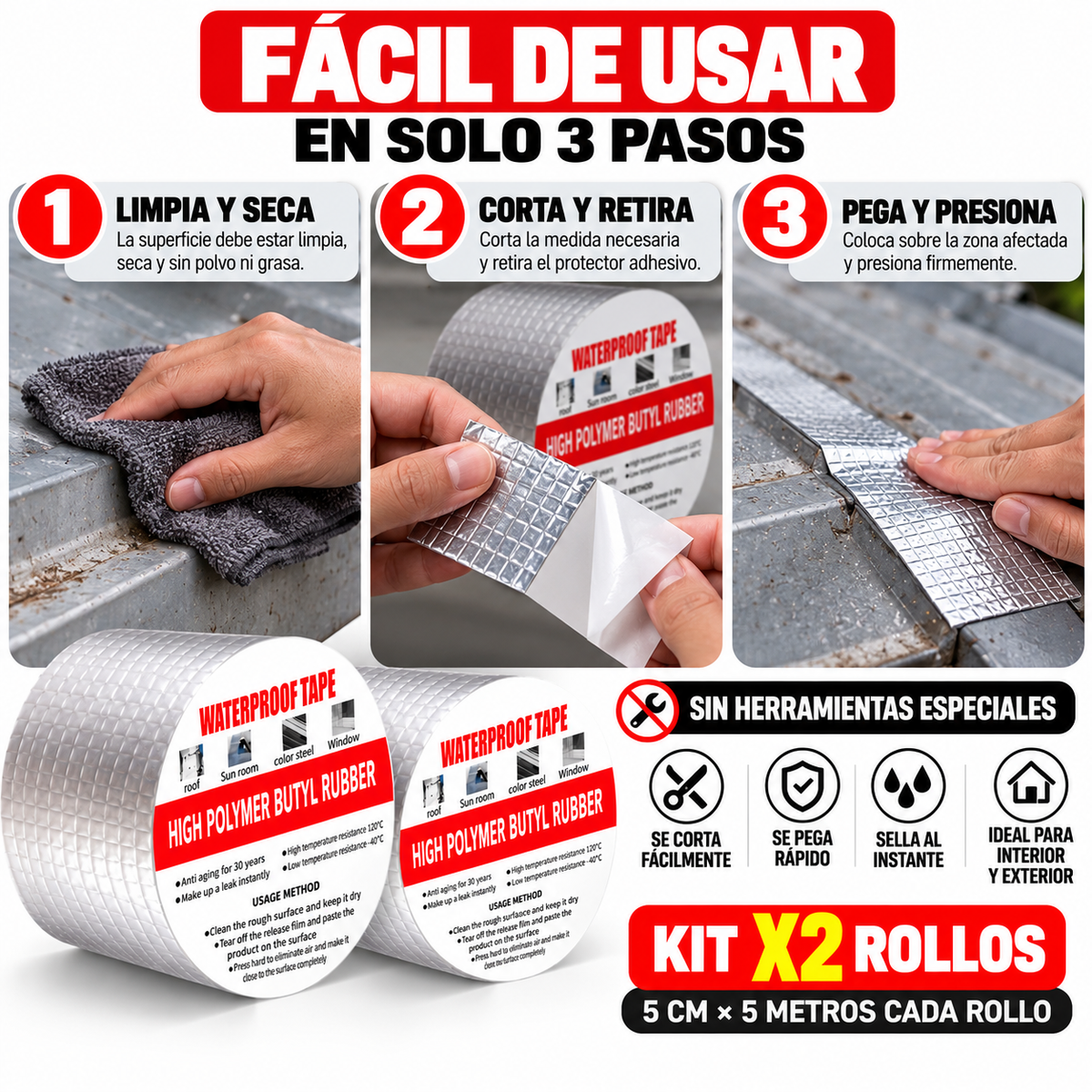 CINTA REPARA GOTERAS - PROMO 2 ROLLOS POR 1