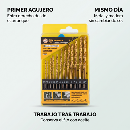 Juego de 13 Brocas para Metal y Madera – Perfora sin Desviarse